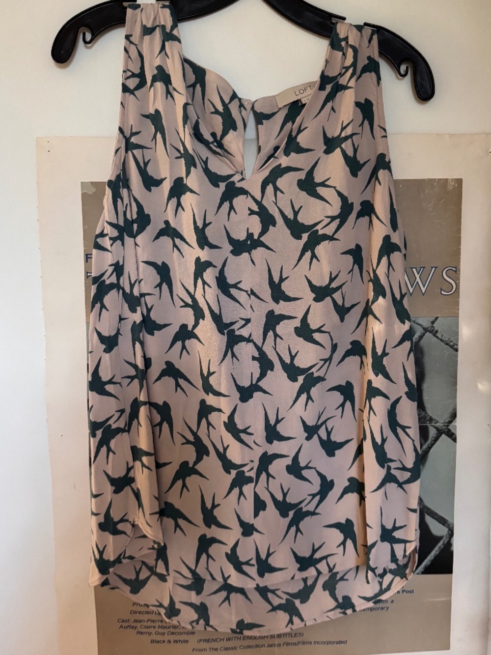 LOFT Swallow Bird Print Sleeveless Blouse Top